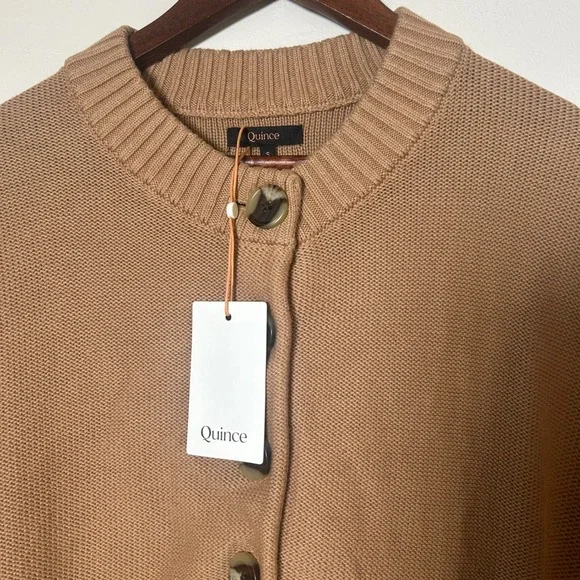 Quince Organic Cotton Cardigan Women Small Camel Tan Button Front Knit Sweater - Picture 3 of 5
